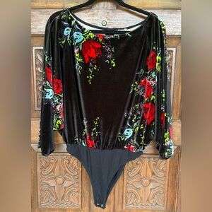 Free People Intimately Black Floral Crushed Velvet Bodysuit.  Size Small.  NWOT.